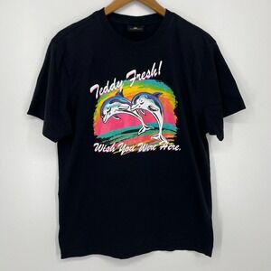 Teddy Fresh T-Shirt Men's Size L Black Rainbow Dolphin Logo Crew Neck